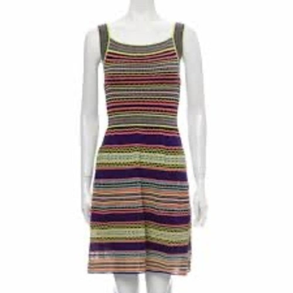 M Missoni Made in Italy Sleeveless Knit Dress Multi Striped Crochet Scoop Neck S